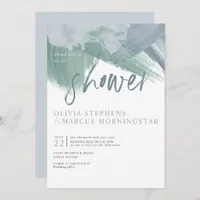Elegant Pale Dusty Blue Abstract  Brushstrokes Invitation