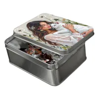 Beautiful Woman, Cat and Dandelions Jigsaw Puzzle