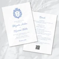 Vintage Monogram Crest Blue All in One Wedding Invitation