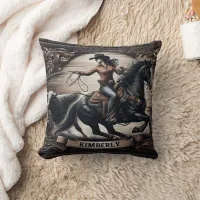 Cowgirl Roping Cattle at Rodeo in Kimberly Event Throw Pillow