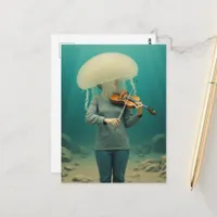 Silly Jellyfish Lady Making Music Postcard