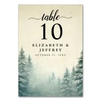 Rustic Watercolor Pine Forest Winter Wedding  Table Number