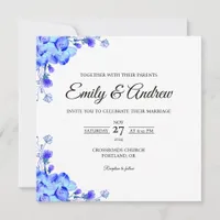 Blue Wildflower Floral Watercolor Square Wedding Invitation