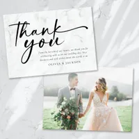 Chic Modern Script Photo Wedding Thank You Card