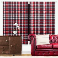 Stylish Plaid Red Black White Tartan Patterned Blackout Curtains