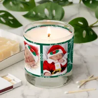 Four Photos Santa Baby Snowflakes Green Christmas Scented Candle