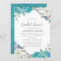 Dusty Blue and Turquoise Floral Bridal Shower Invitation