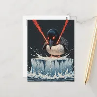 Angry laser eyes MN Loon melting ice Postcard