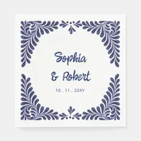 Mexican Navy Blue Talavera Tiles Wedding Napkins