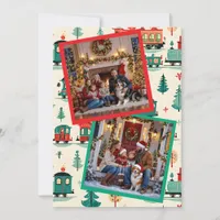 Cute Vintage Christmas Trains and Family Photo Holiday Card