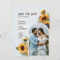 Sunflower Dusty Blue Country Rustic Photo Wedding Save The Date