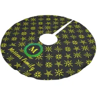 Wreath Monogram Your Name Black Yellow Snowflakes Brushed Polyester Tree Skirt