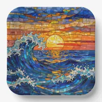Oceanic Coastal Ocean Waves Sunset   Paper Plates