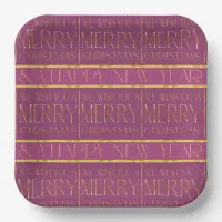 Magenta Gold Christmas Pattern#35b ID1009 Paper Plates