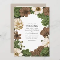 Olive Grove, Figwood Brown & Warm Linen Wedding Invitation