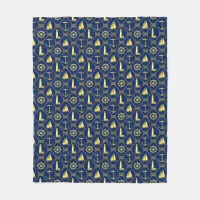 Nautical Blue and Gold Rope Anchor Lighthouse Fleece Blanket