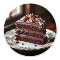 Piece of German Chocolate Cake on a Fancy Plate Ceramic Knob