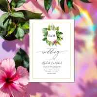 Tropical Greenery Wedding Photo and QR Code Invitation