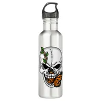 Digital Art Skull and Monarch Butterfly Stainless Steel Water Bottle