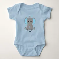 Cute baby elephant in blue, hand drawn,  baby bodysuit