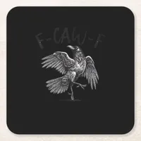 Crow, F-Caw-F Funny Bird Retro Graphic Square Paper Coaster