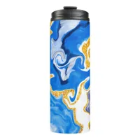 Beautiful Blue, Gold and White Swirls like Water   Thermal Tumbler