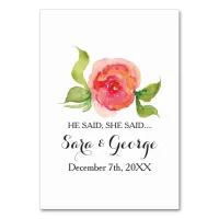 Coral He said, She said bridal shower game card