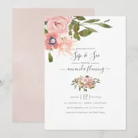 Watercolor floral Blush and Rose Gold Sip and See Invitation