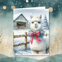 Vintage Farm and Cute Alpaca Christmas  Card