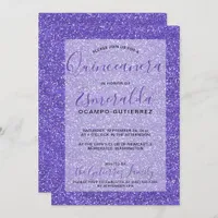 Girly Purple Glitter Quinceanera Birthday Invitation