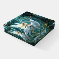 Fairy and White Deer Magical Forest Paperweight
