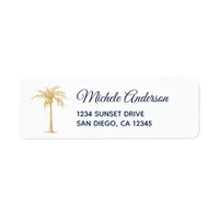 Navy Blue Gold Palm Tree Wedding Return Address Label