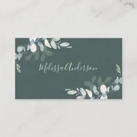 Elegant Green Linen Eucalyptus Business Card