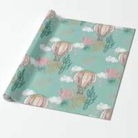 Pink, Mint and Faux Glitter Gold Tropical Desert Wrapping Paper