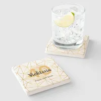 40th birthday gold geometric white name stone coaster