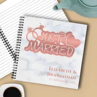 Elegant Rose Gold Just Married Wedding Marble Notebook