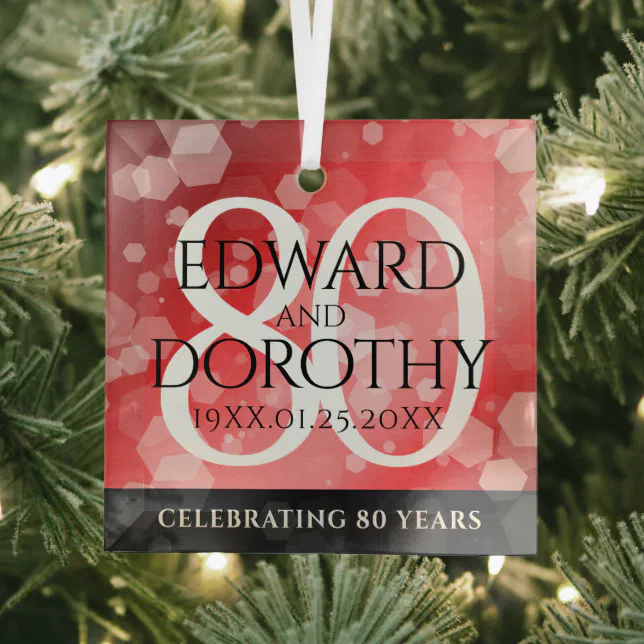 Elegant 80th Ruby Wedding Anniversary Celebration Glass Ornament