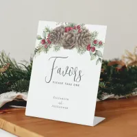 Winter Berries Pine Cone Rustic Wedding Favors  Pedestal Sign