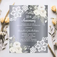 Silver florals 25th wedding anniversary invitation