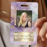 Lilac Glitter Watercolor Faux Gold Foil Salon ID Badge