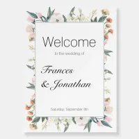 Pastel Pink Green Sage Floral Wedding Welcome Foam Board