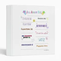 All About Me Customize it Binder