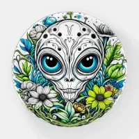 Extraterrestrial Alien in Flowers Starry Night Paperweight