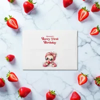 Pink Gingham & Strawberry Berry First Birthday Envelope