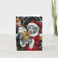 Adorable Christmas Vampire Grey Cat Fairy Card