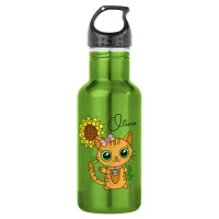 Personalized Cute Kawaii Cat Holding Flower    Stainless Steel Water Bottle