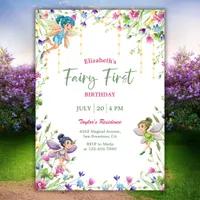 Magical Fairy First Girl 1st Birthday Party Invitation