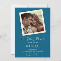 Vintage Blue & Cream Retro Photo Wedding Invitation