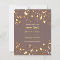 Birthday dusty mauve gold stars invitation