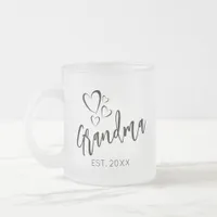 Hand Sketched Script Grandma Year Established  Frosted Glass Coffee Mug